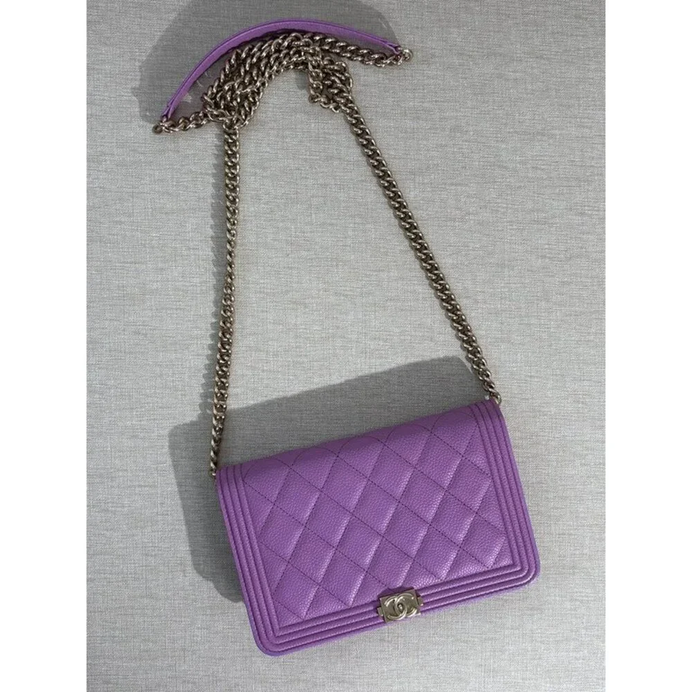 CHANEL Purple Caviar Boy WOC LGHW